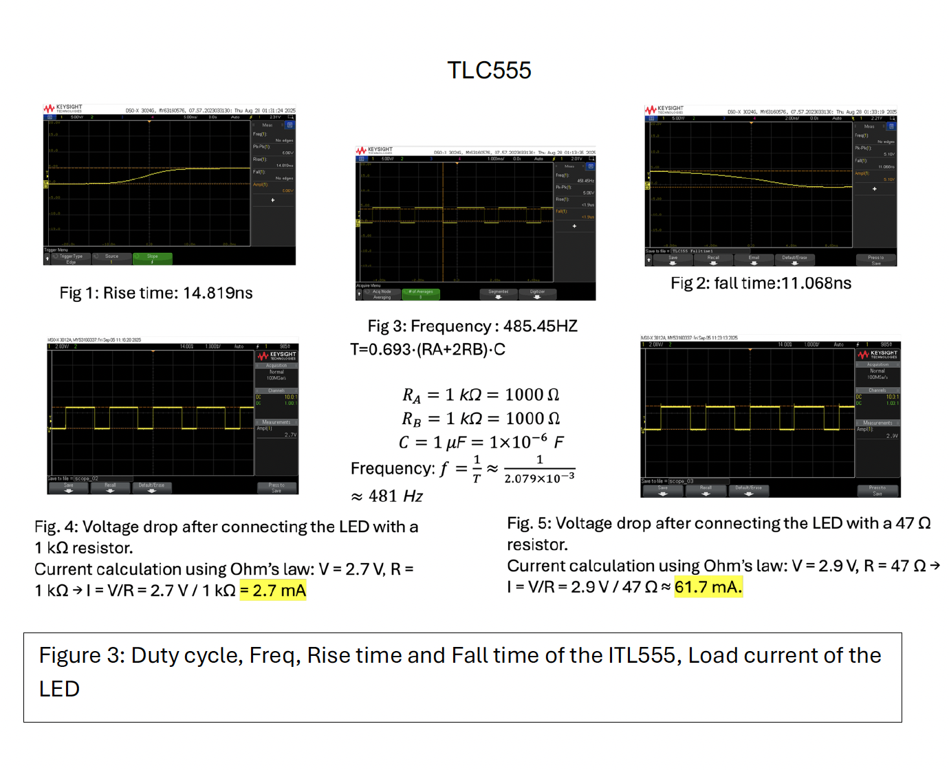 TLC555 oscilloscope measurement results